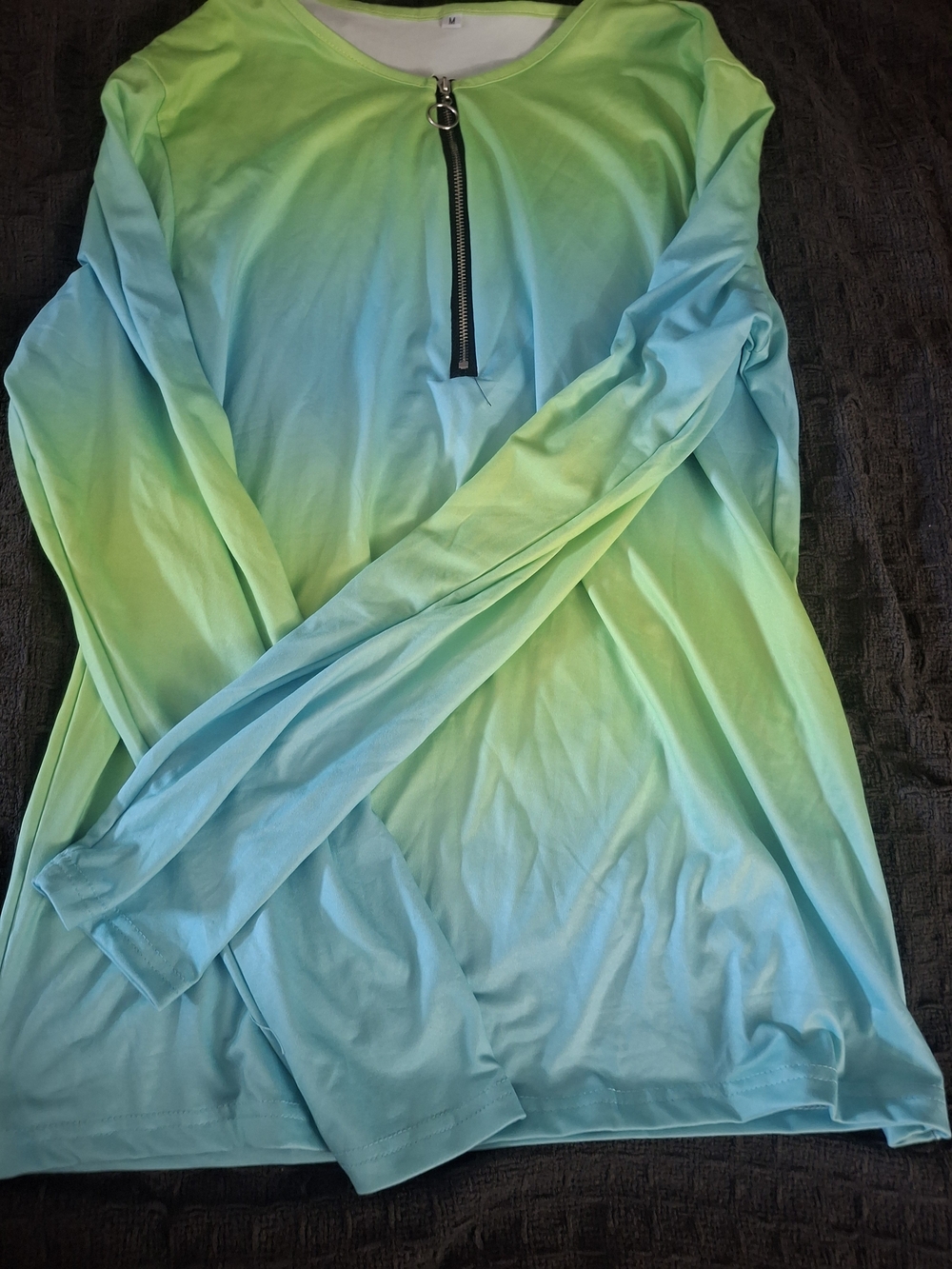 Women's Gradient Zip-Front Long Sleeve Top - Green/Teal